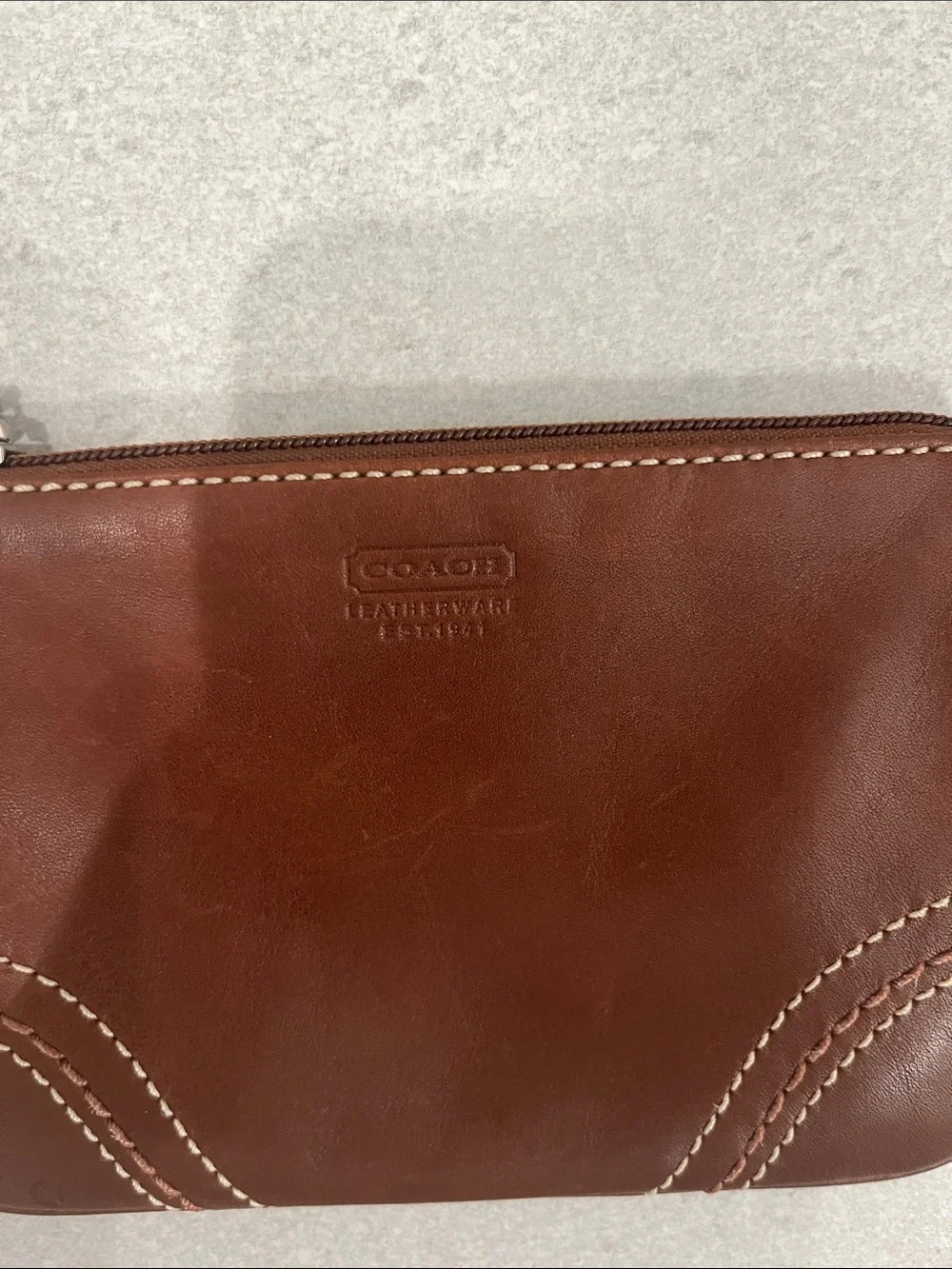 Coach Chestnut Leather Wristlet Pouch